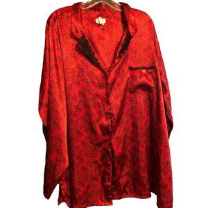 Vtg Set Jaclyn Smith Burgundy Black Silky Pajama Top and Bottom Size 4X Large